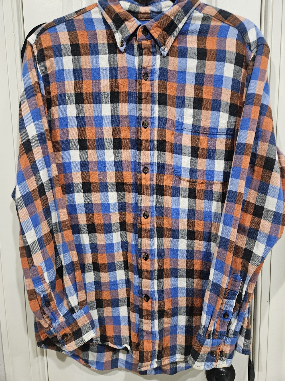 Saddlebred Blue, Orange & Black Plaid Button-Down Shirt